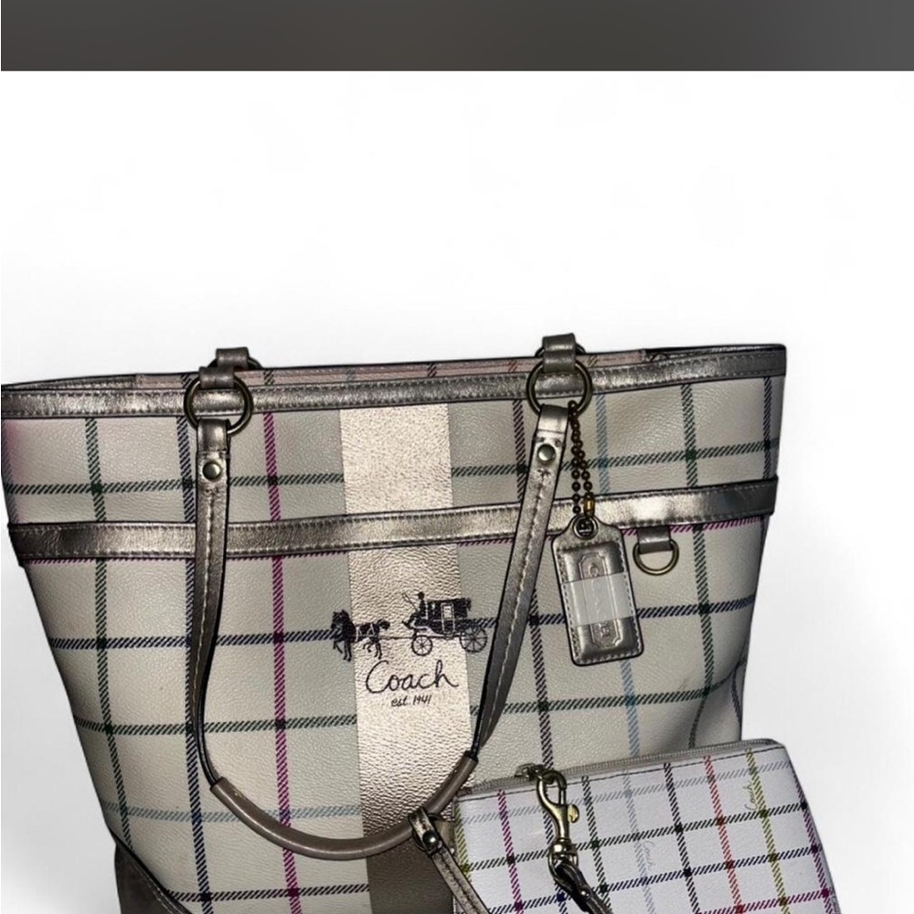Vintage Coach Heritage Tattersall Tote + Matching Wallet